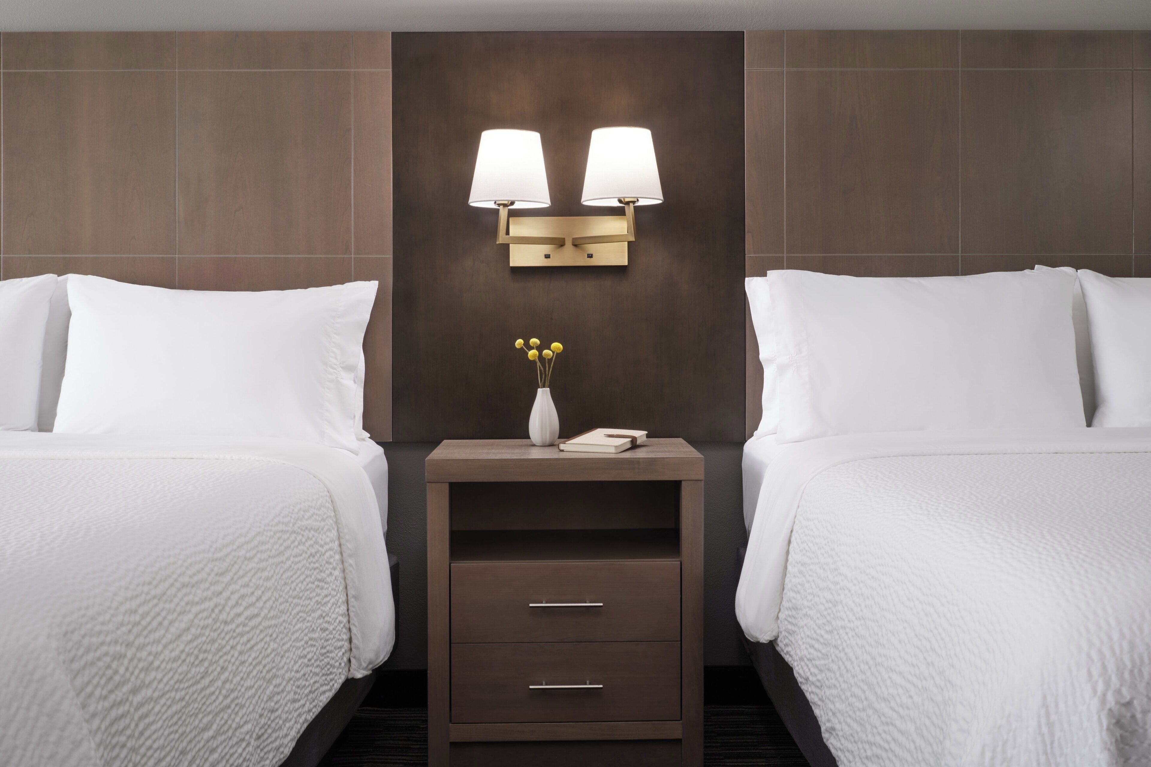 Pillowtop beds, desk, laptop workspace, iron/ironing board