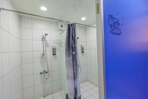 Shower, hair dryer, slippers