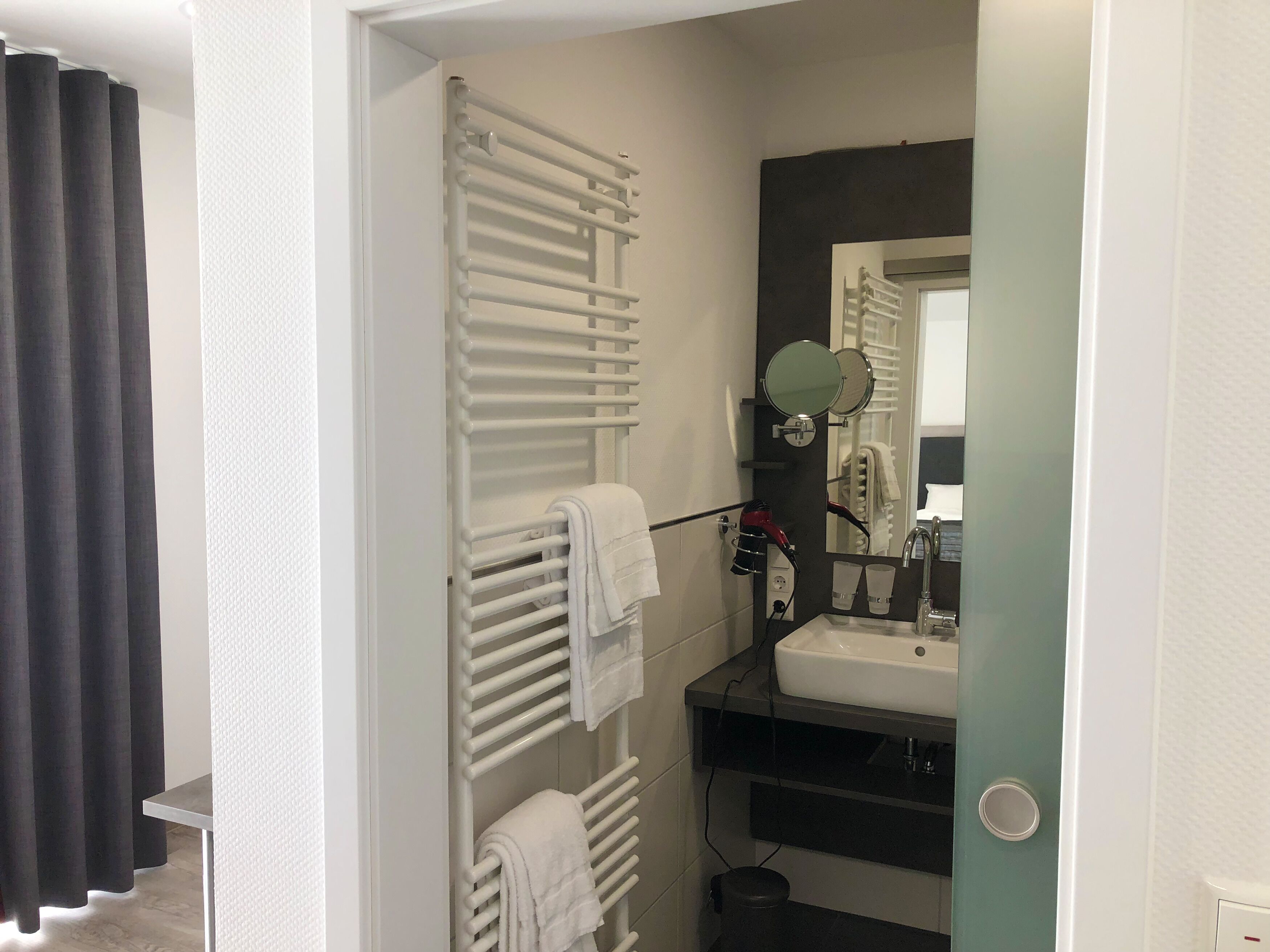 comfort double room | bathroom | shower, hair dryer, towels