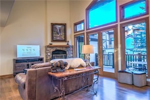 Flat-screen TV, fireplace