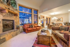 Flat-screen TV, fireplace