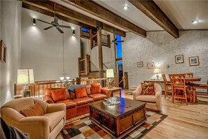 Flat-screen TV, fireplace