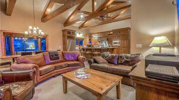 Flat-screen TV, fireplace