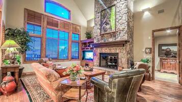 Flat-screen TV, fireplace, offices, printers