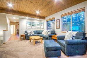 Flat-screen TV, fireplace