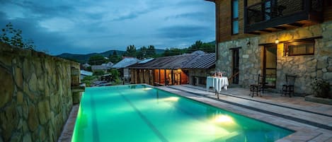 Indoor pool, seasonal outdoor pool, sun loungers