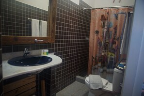 Kamer, 1 twee- of 2 eenpersoonsbedden | Badkamer | Een douche, gratis toiletartikelen, een haardroger, handdoeken