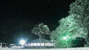 A building with a large tree in front, surrounded by a grassy area. - Pousada São João - Estrada Parque Pantanal (Corumba)