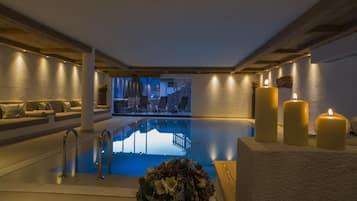 Indoor pool, open 8 AM to 8 PM, sun loungers