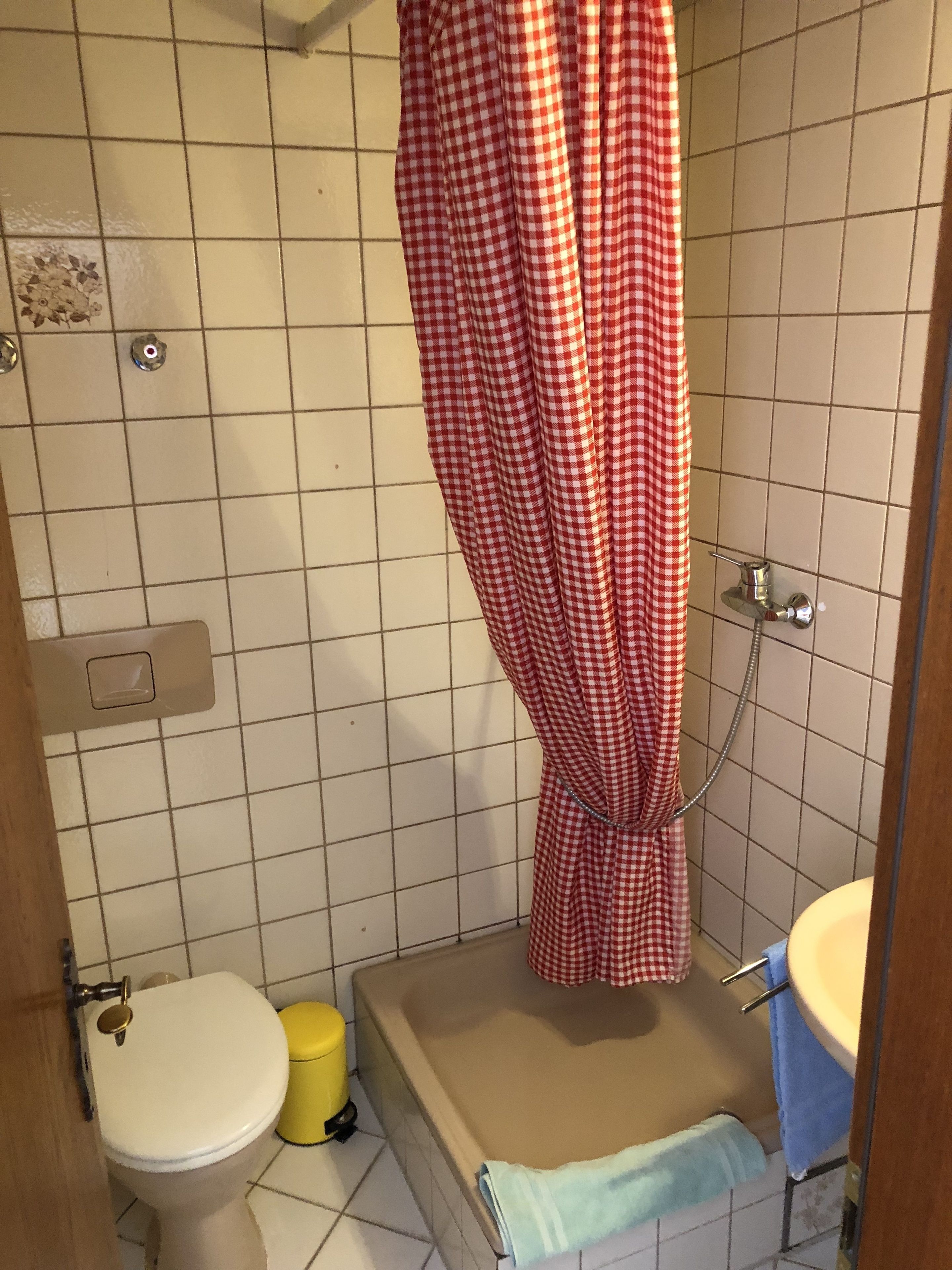 A bathroom with a toilet, a shower, and a bathtub.