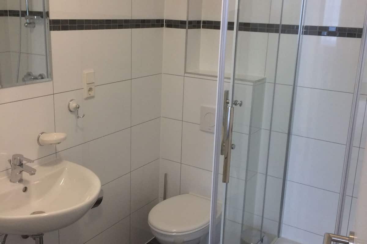 shower, free toiletries, hair dryer, towels