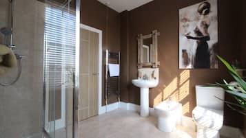 Shower, free toiletries, towels