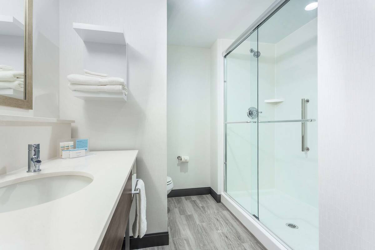 free toiletries, hair dryer, towels, soap