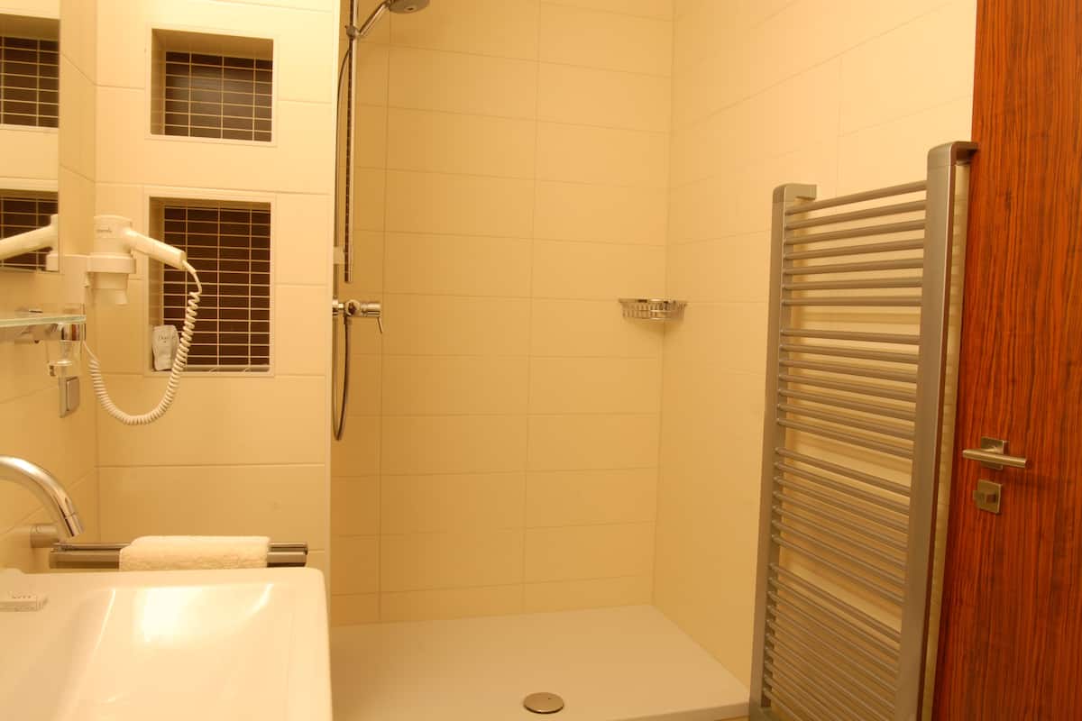 shower, rainfall showerhead, free toiletries, hair dryer