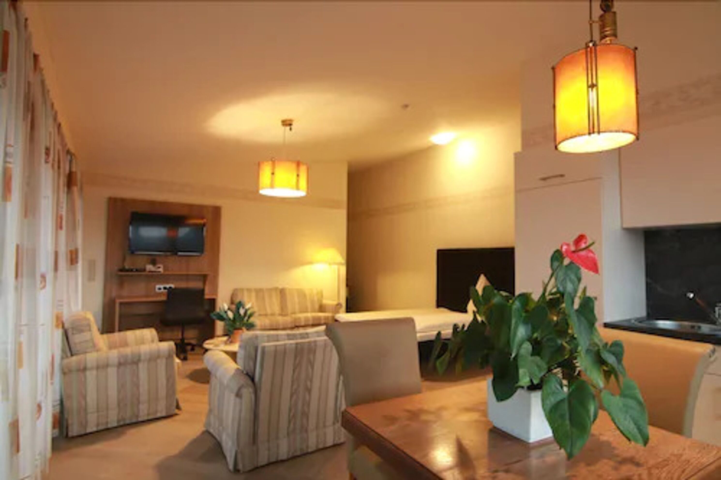 junior suite, non smoking, kitchen | living area | 42-inch flat-screen tv with satellite channels