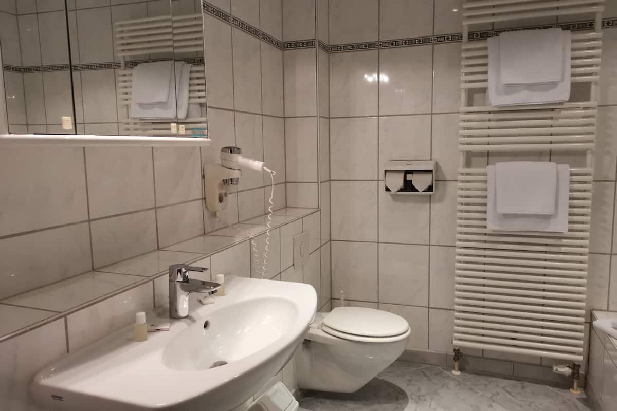 shower, free toiletries, hair dryer, towels