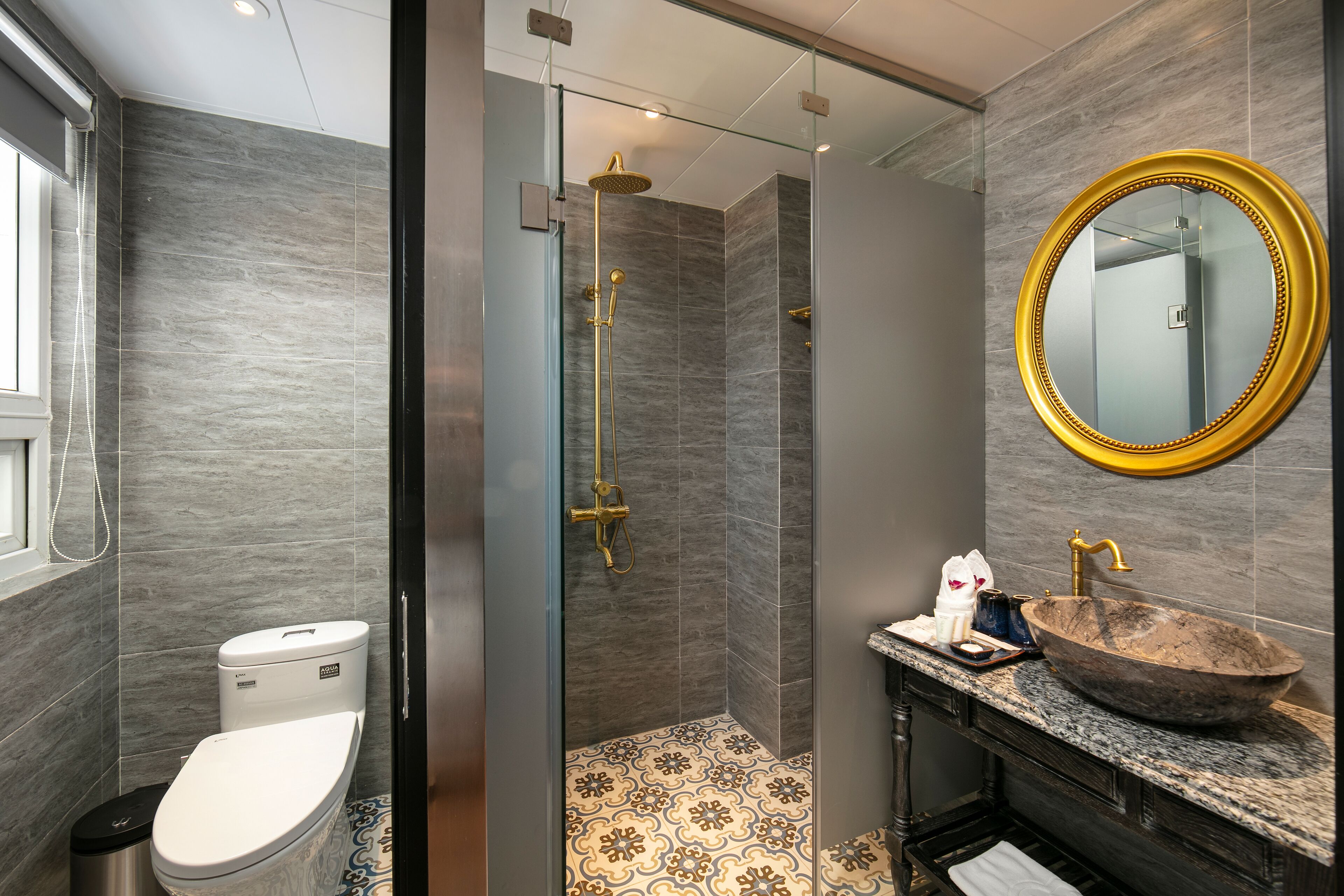 jetted bath, rainfall showerhead, free toiletries, hair dryer