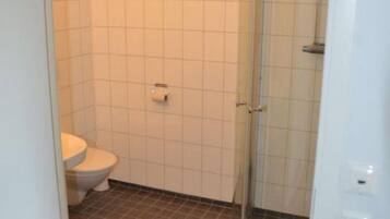 Shower, free toiletries, heated floors, towels