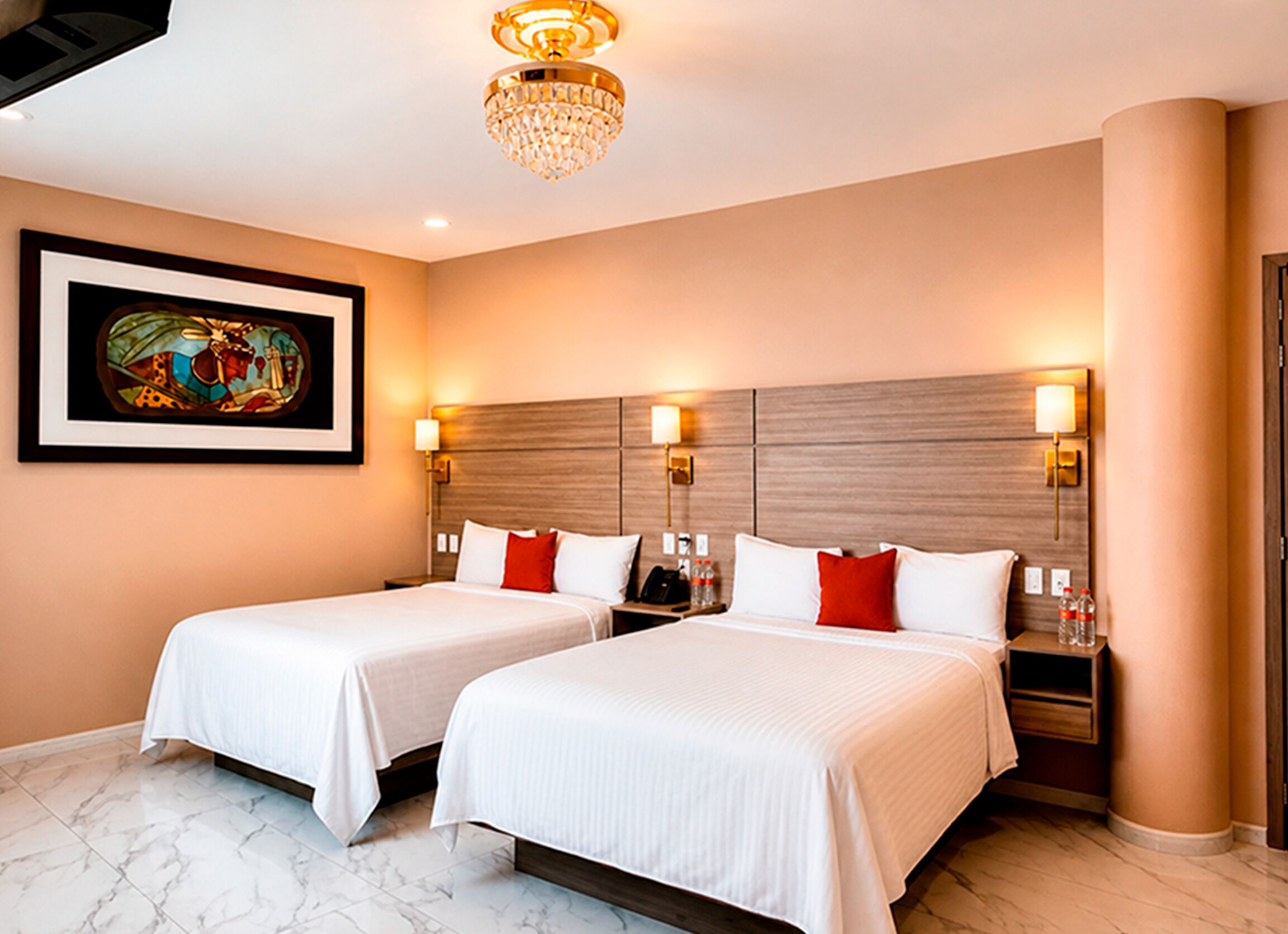 Quarto casal luxo, 2 camas Queen, vista para a cidade | Roupas de cama premium, individualmente decorados