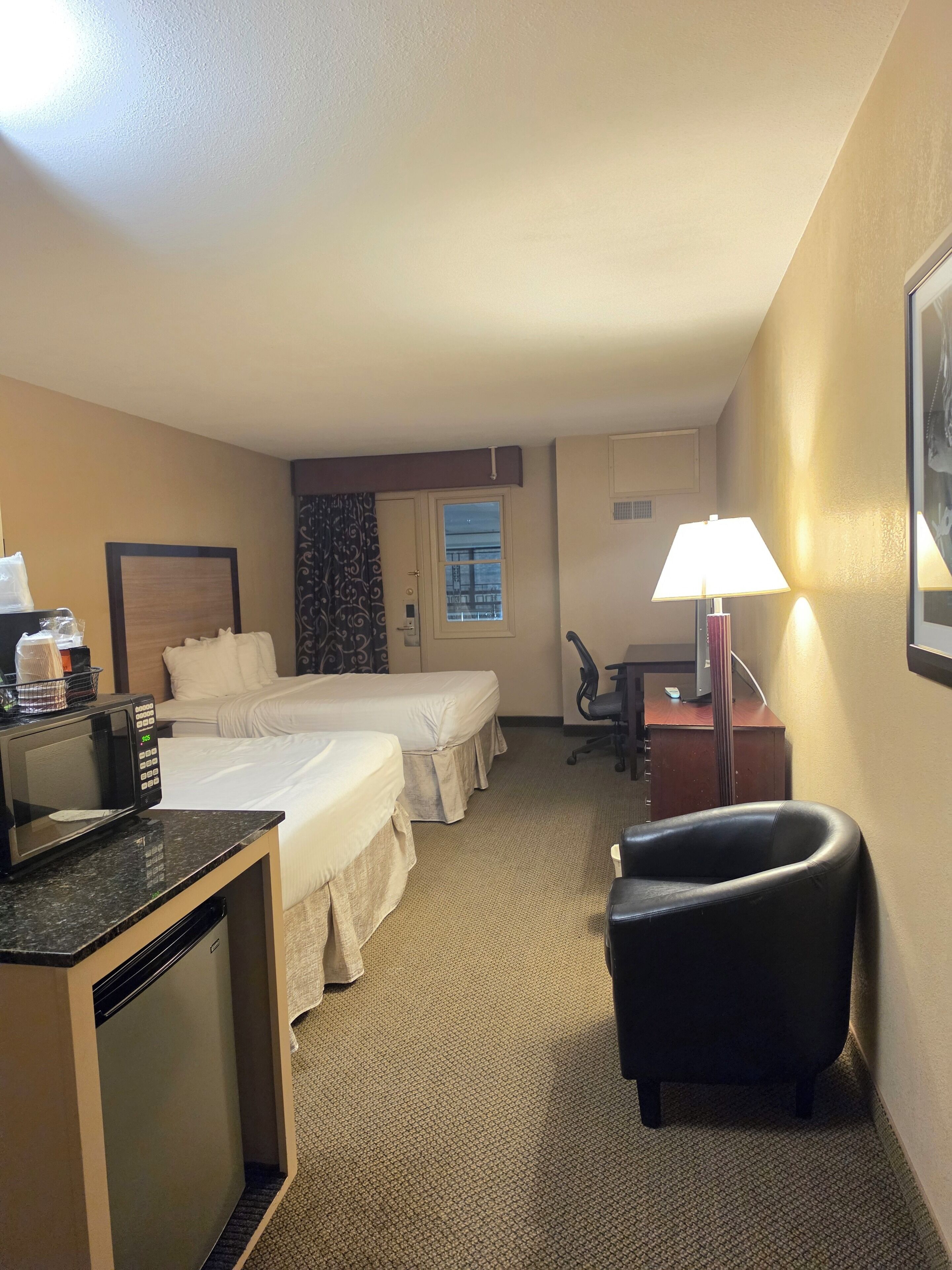 Double Room, 2 Queen Beds, Non Smoking, Mezzanine | 1 bedroom, in-room safe, blackout drapes, iron/ironing board