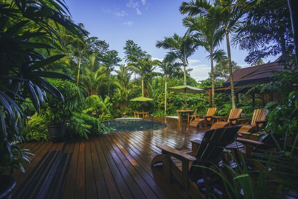 3 piscines extérieures, chaises longues