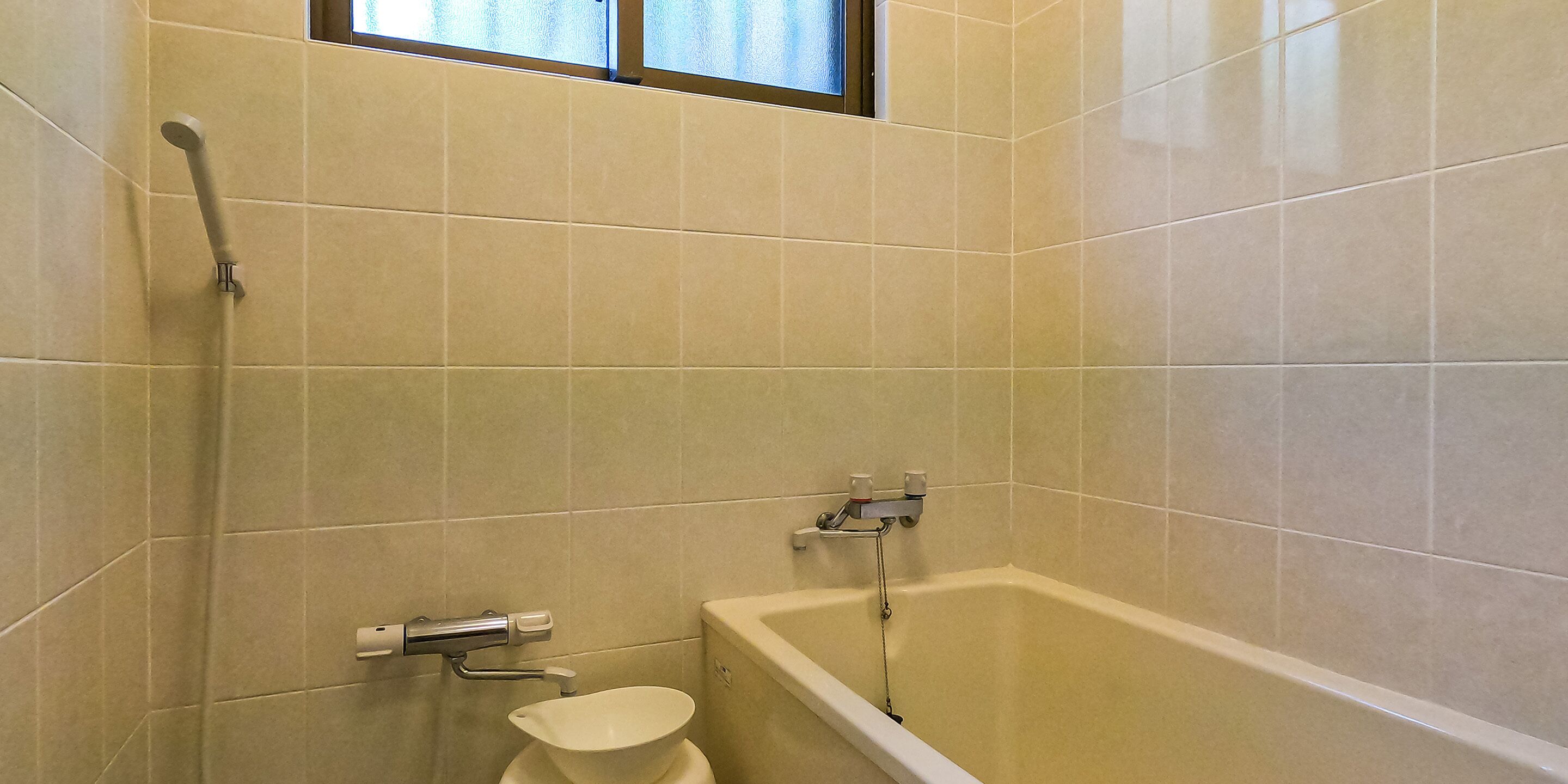 Een badkamer met een bad, toilet en douche.
