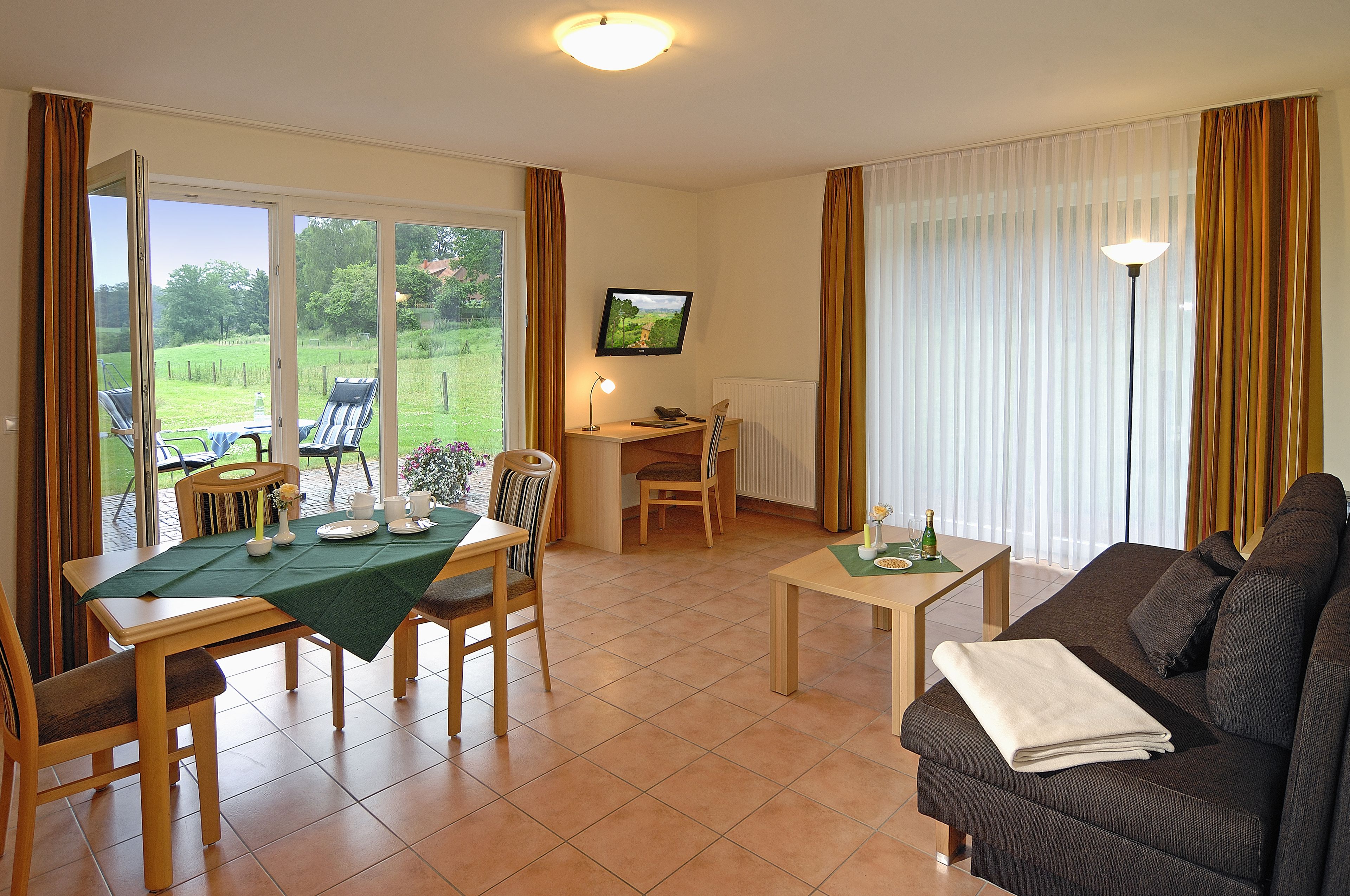 premium apartment | living room | 32-inch flat-screen tv with satellite channels, tv