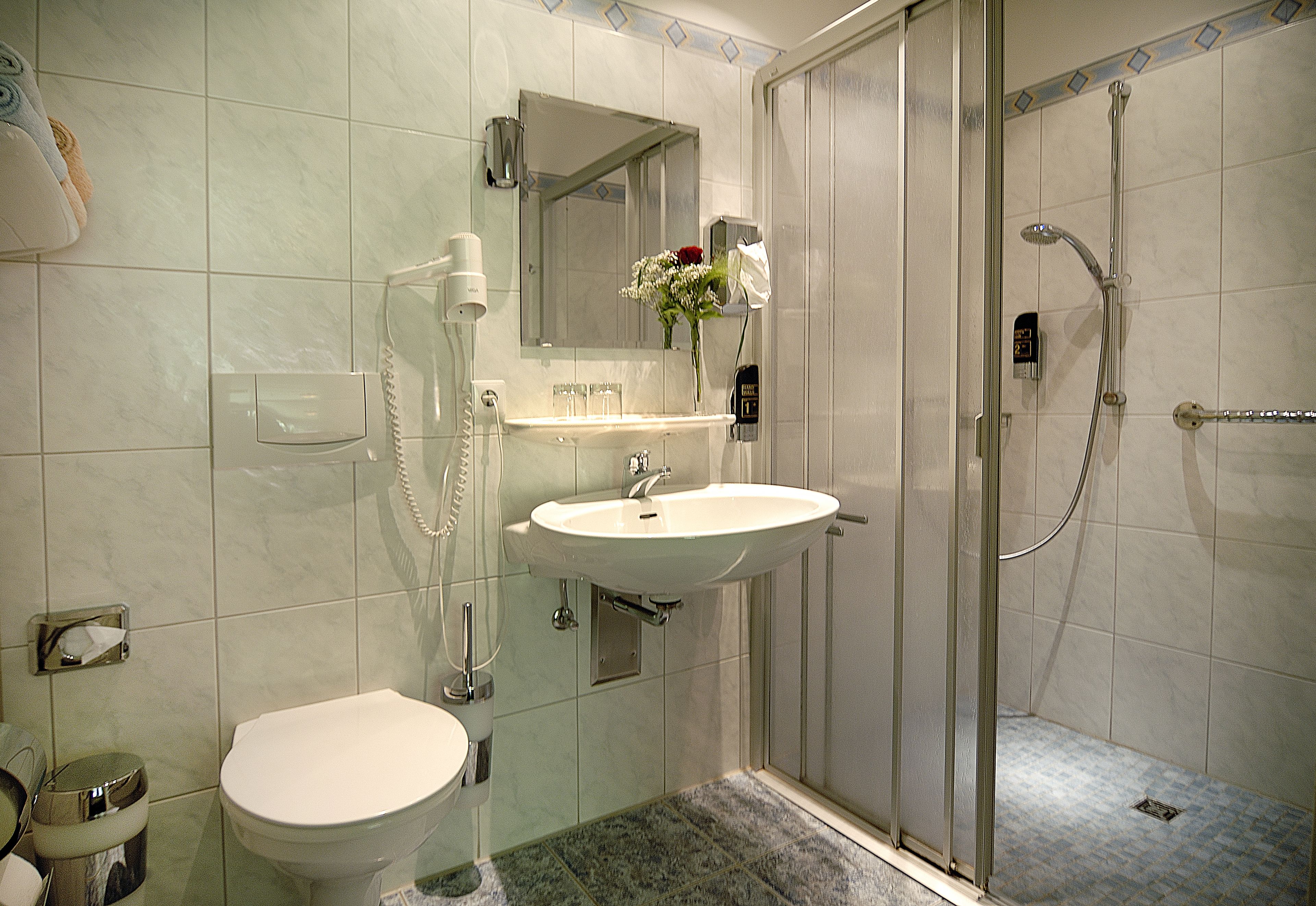 comfort double room, patio | bathroom | shower, free toiletries, hair dryer, towels