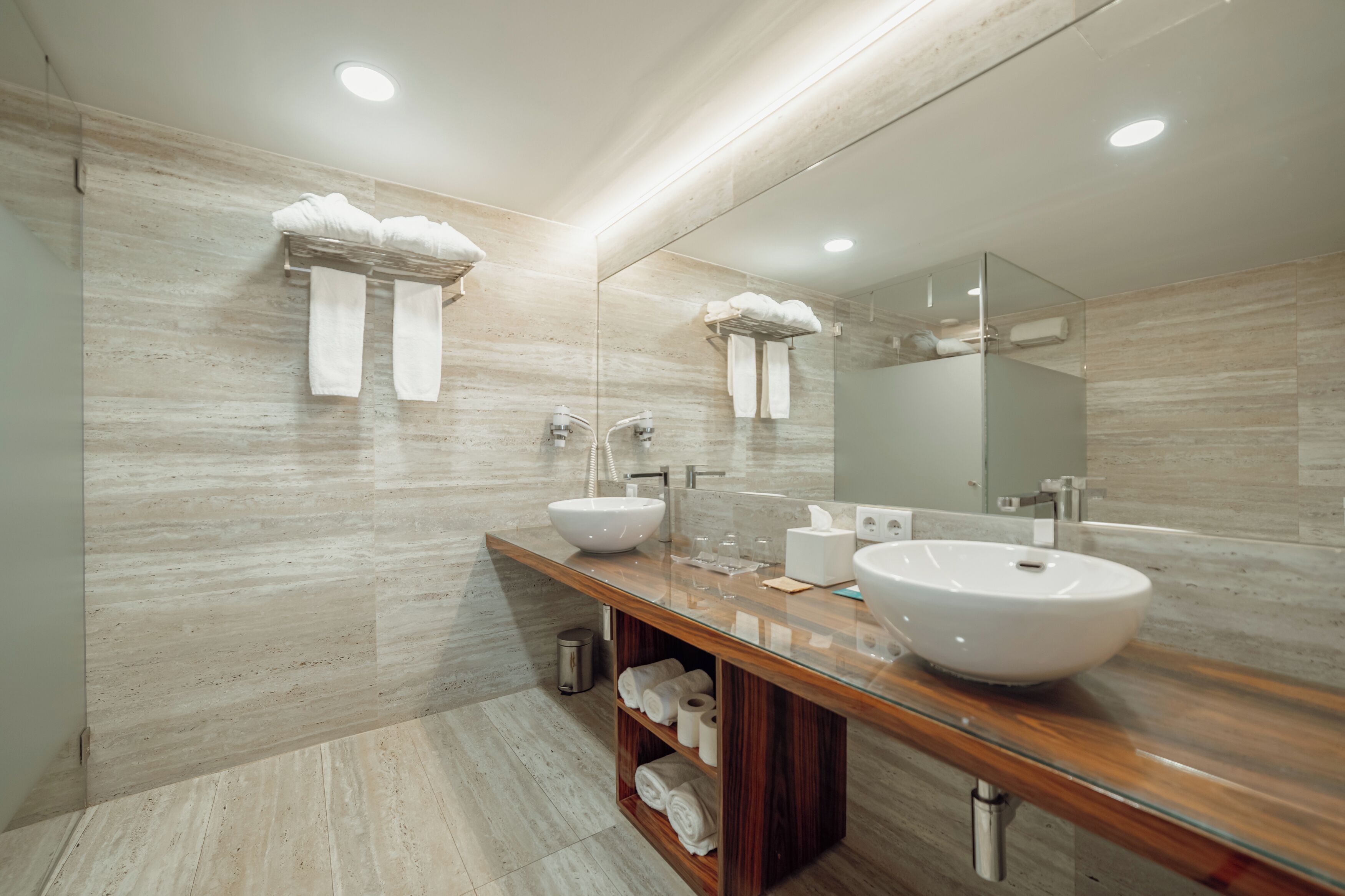 family room | bathroom | shower, free toiletries, slippers, towels