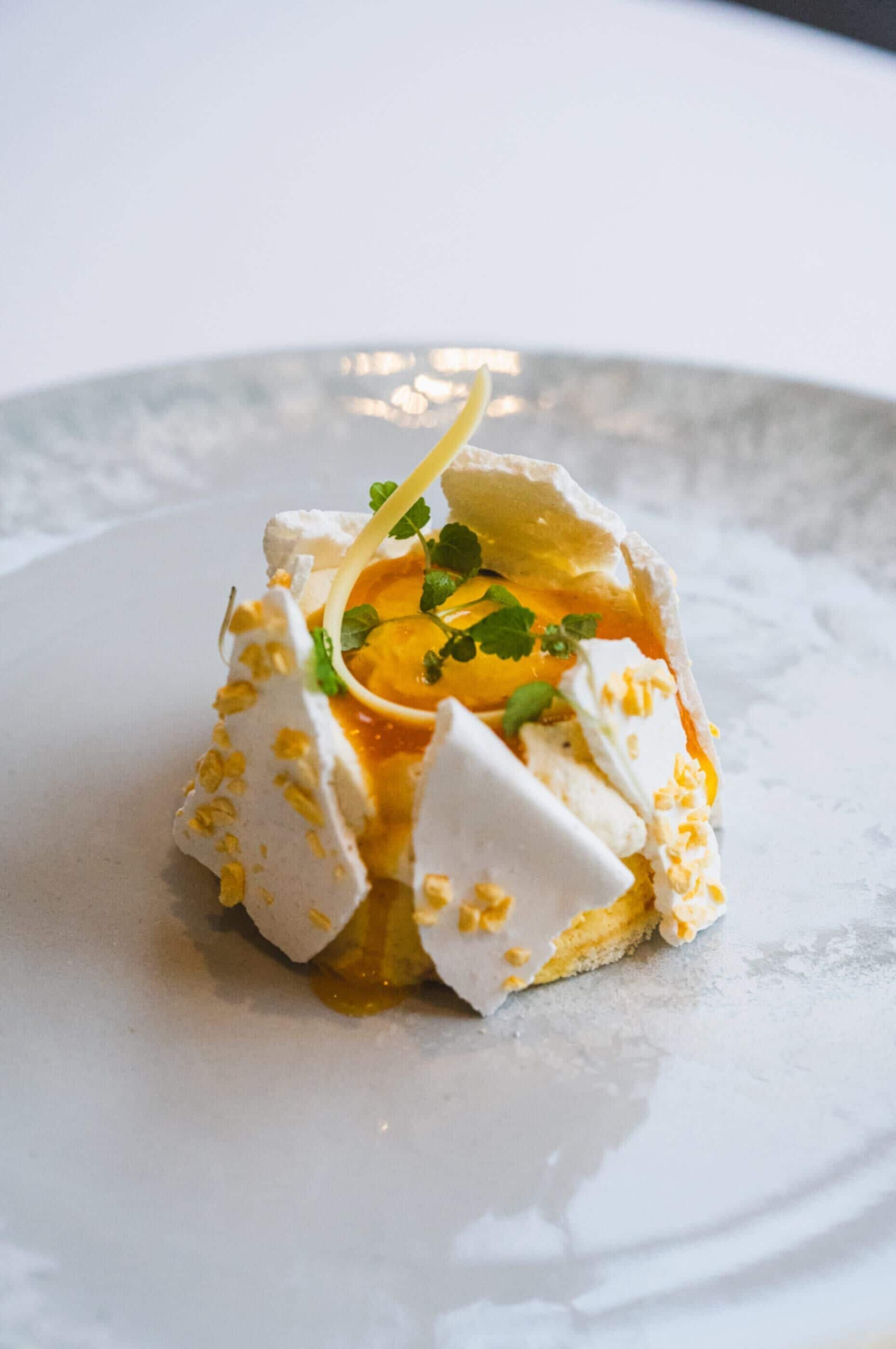 A dessert on a plate.