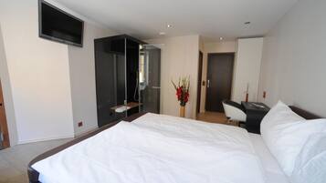 Desk, blackout drapes, soundproofing, iron/ironing board