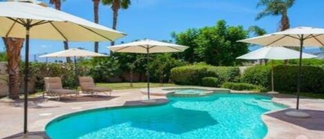 Outdoor pool, open 8:00 AM to 9:00 PM, pool umbrellas, pool loungers