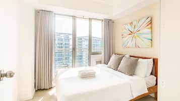 2 bedrooms, hypo-allergenic bedding, in-room safe