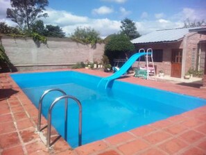 Seasonal outdoor pool, sun loungers