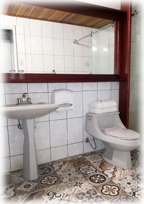 Doppia panoramica, balcone | Bagno | Set di cortesia firmato, asciugamani, sapone, carta igienica
