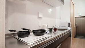 Family Room B, Loft | Private kitchenette | Fridge, microwave, stovetop, electric kettle - Kamon Inn Hiratacho (Kyoto)