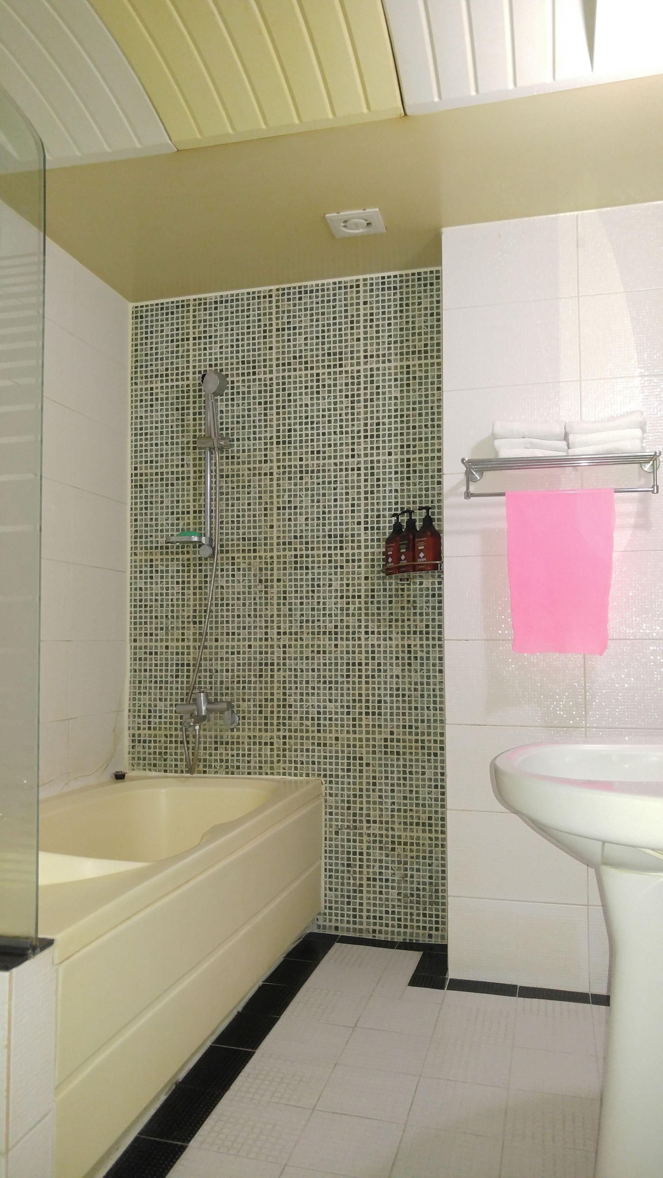 combined shower/bathtub, deep-soaking bathtub, free toiletries