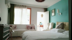 Desk, blackout curtains, free WiFi, bed sheets