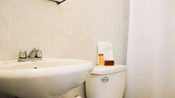 Shower, free toiletries, hair dryer, towels