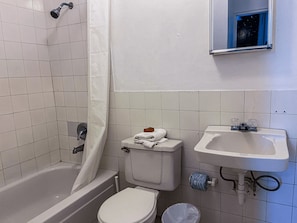 Apartment, 1 Bedroom | Bathroom | Shower, hair dryer, towels