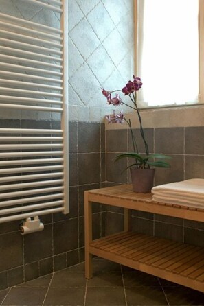 Douche, douche à « effet pluie », articles de toilette gratuits