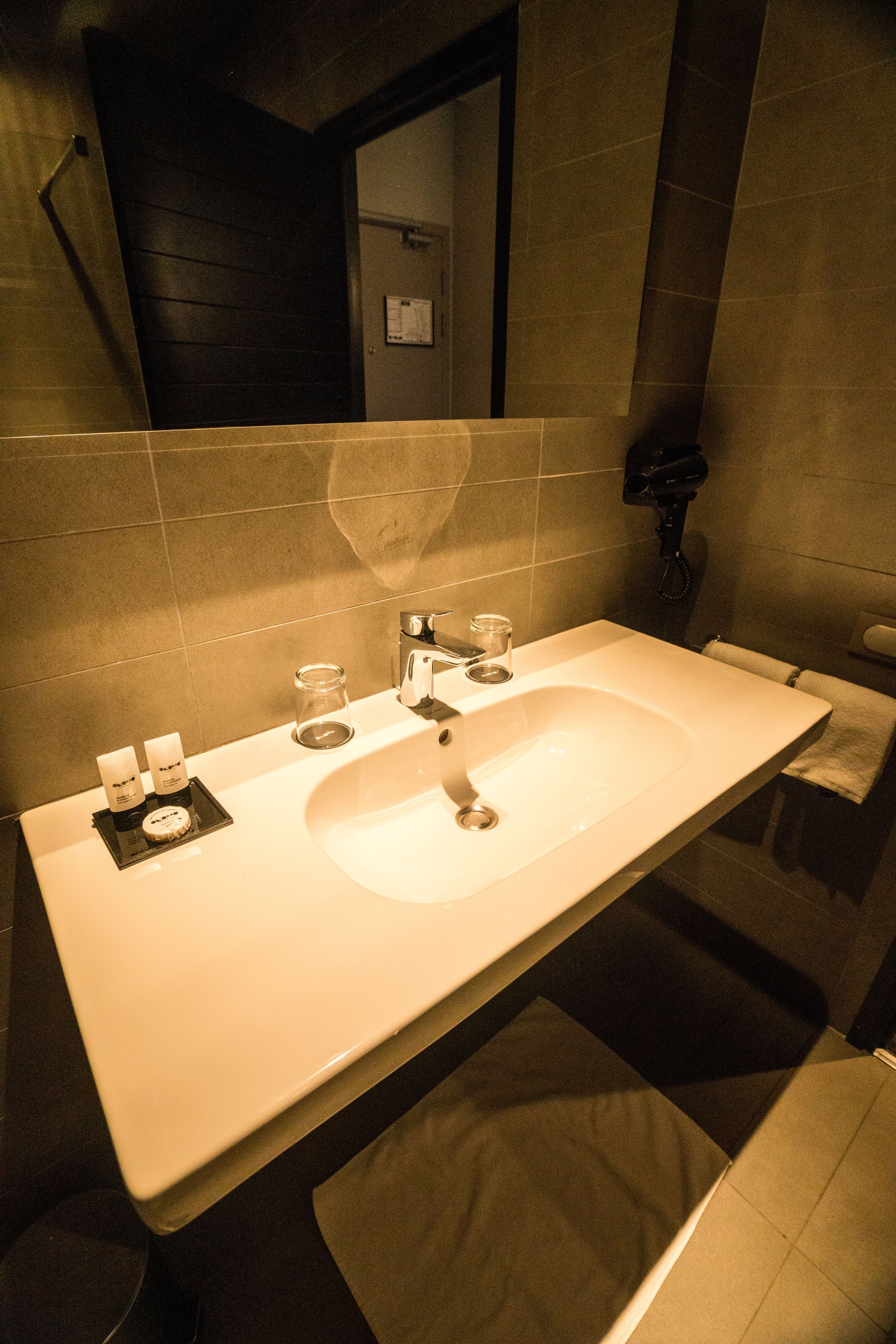 free toiletries, hair dryer, towels