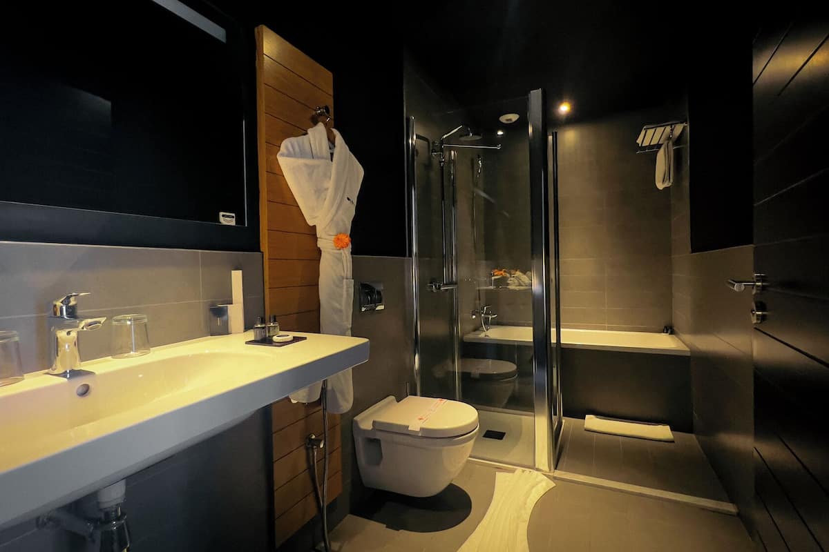 free toiletries, hair dryer, towels