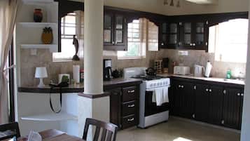 Full-sized fridge, microwave, oven, stovetop