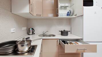 Apartment (38) | Eigene Kochnische | Kühlschrank, Mikrowelle, Herdplatte, Wasserkocher