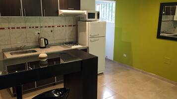 Deluxe Studio | Private kitchen | Fridge, microwave, stovetop, coffee/tea maker