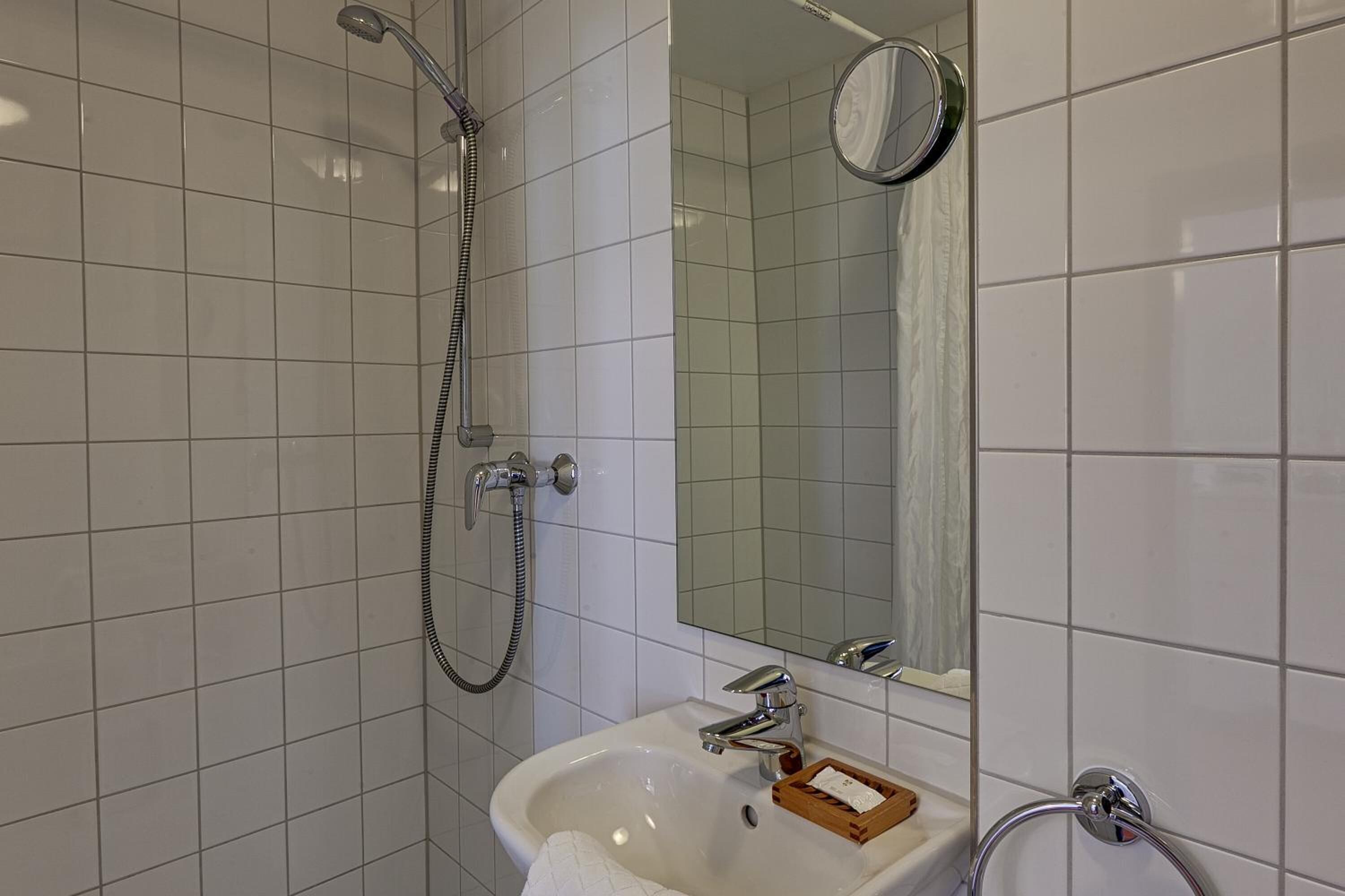 shower, free toiletries, hair dryer, towels