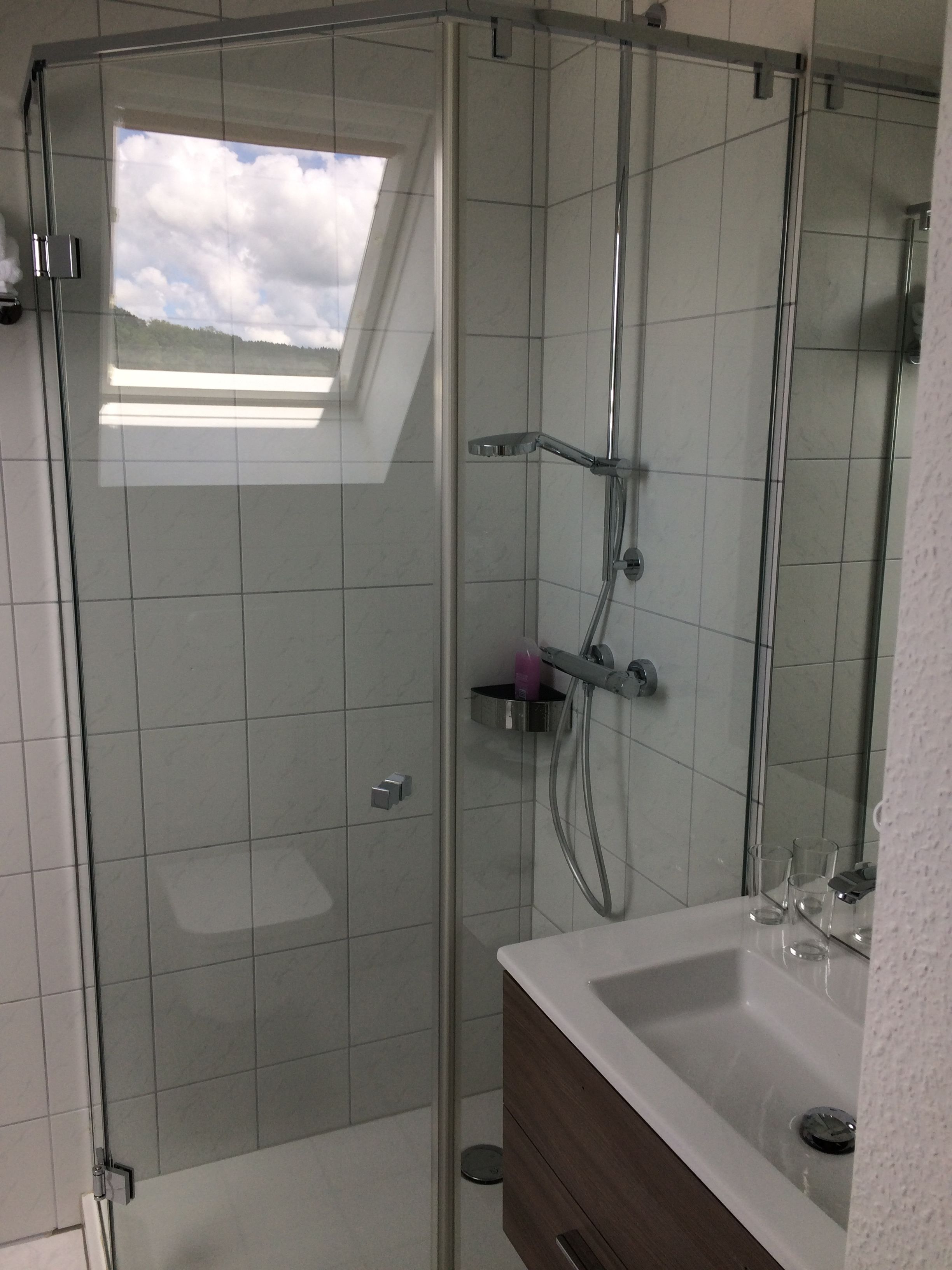 business double room | bathroom | shower, free toiletries, hair dryer, towels