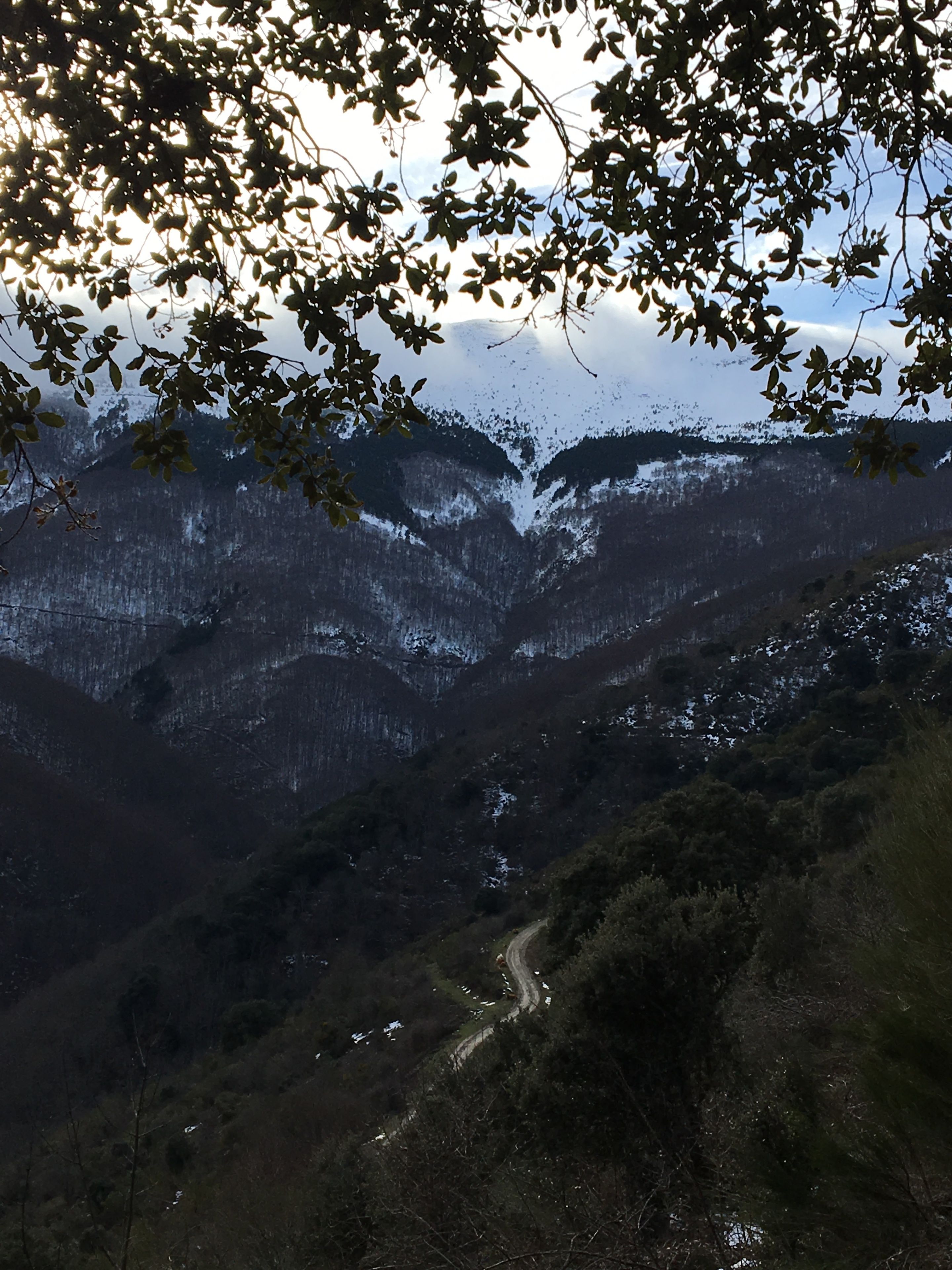 Un paisaje montañoso con una carretera serpenteante.