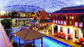 Indoor pool, 2 outdoor pools, open 10 AM to 9 PM, pool loungers